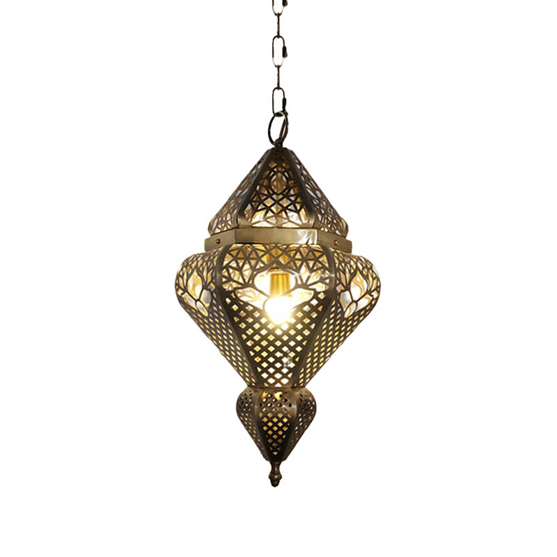 Brass 1 Light Pendant Lamp Traditional Metal Gourd Hanging Light Fixture for Living Room
