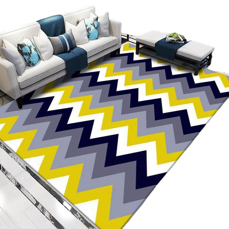 Grey Modern Area Carpet Geometric Pattern Polyester Area Rug Non-Slip Backing Rug for Home Decor