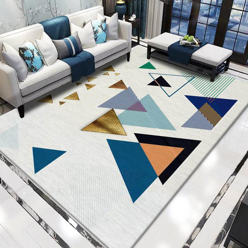 Grey Modern Area Carpet Geometric Pattern Polyester Area Rug Non-Slip Backing Rug for Home Decor