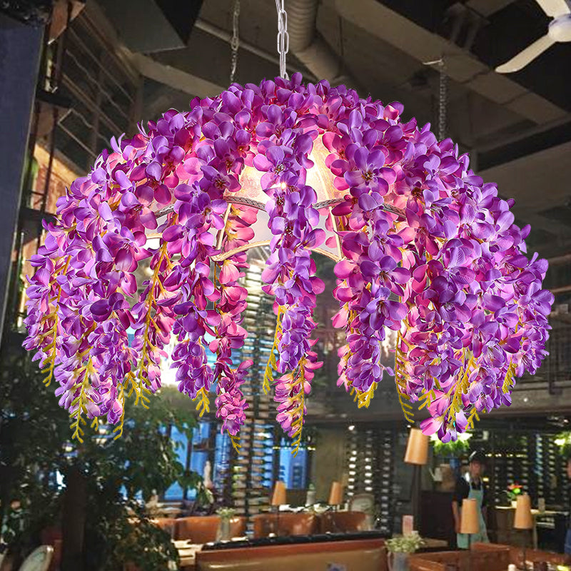 Accesorio de iluminación colgante de metal festoneado Industrial 1 Lámpara de suspensión de techo de flores LED de restaurante en púrpura