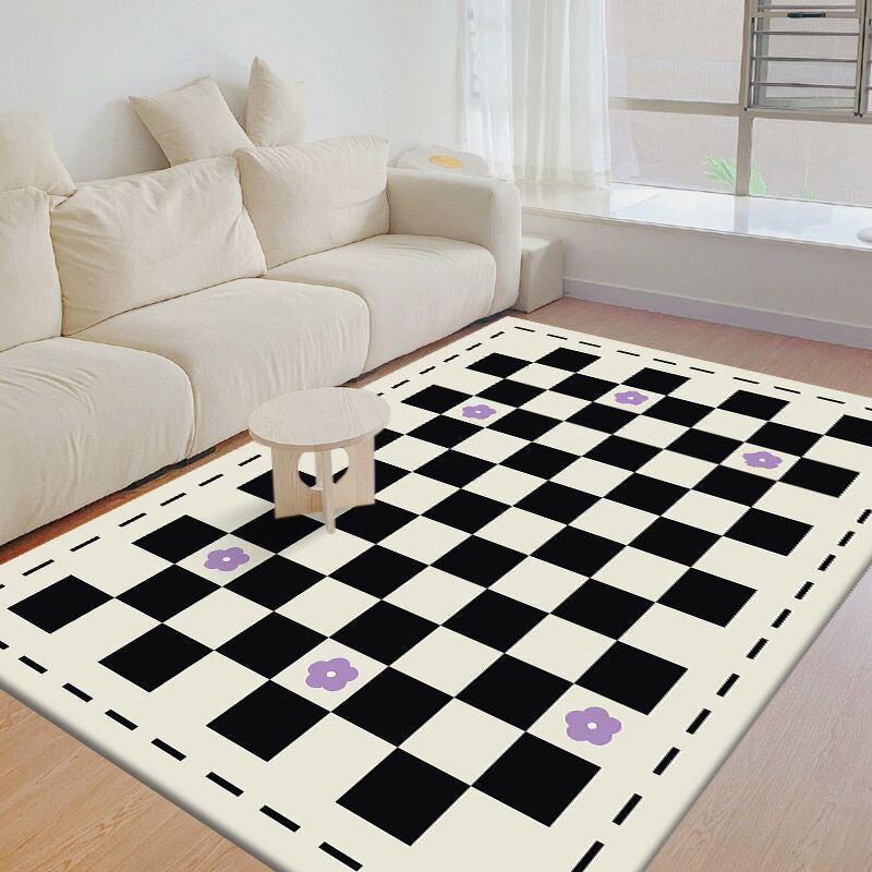 Modern Living Room Area Carpet Plaid Pattern Polyester Area Rug Stain Resistant Rug
