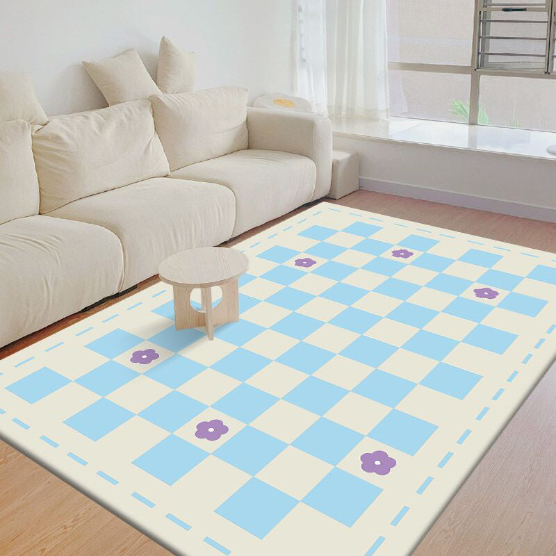 Modern Living Room Area Carpet Plaid Pattern Polyester Area Rug Stain Resistant Rug