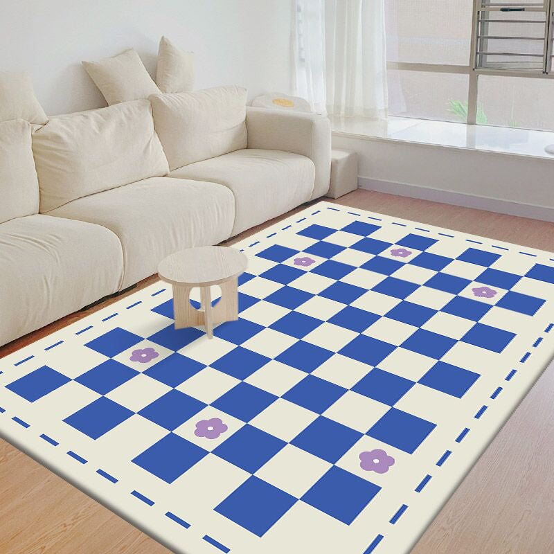 Modern Living Room Area Carpet Plaid Pattern Polyester Area Rug Stain Resistant Rug