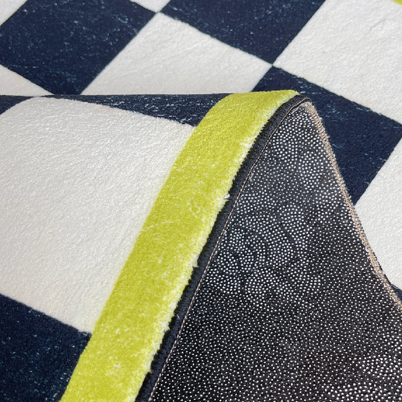 Modern Plaid Print Area Carpet Black Polyester Area Rug Non-Slip Backing Rug for Home Decor