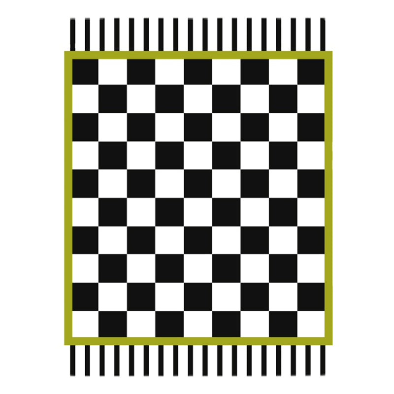 Modern Plaid Print Area Carpet Black Polyester Area Rug Non-Slip Backing Rug for Home Decor