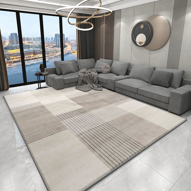 Grey Geometric Print Rug Modern Polyester Area Rug Stain Resistant Carpet for Home Decor