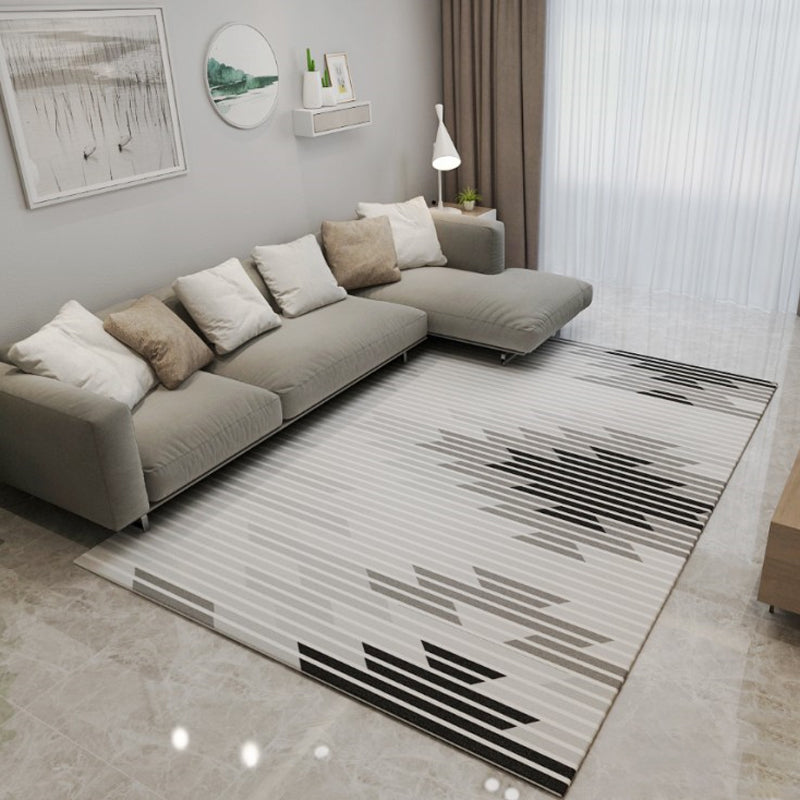 White Modern Area Rug Geometric Print Polyester Area Carpet Non-Slip Backing Rug for Home Decor