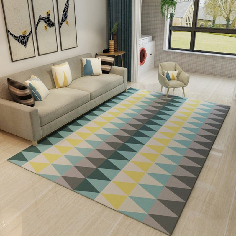 White Modern Area Rug Geometric Print Polyester Area Carpet Non-Slip Backing Rug for Home Decor