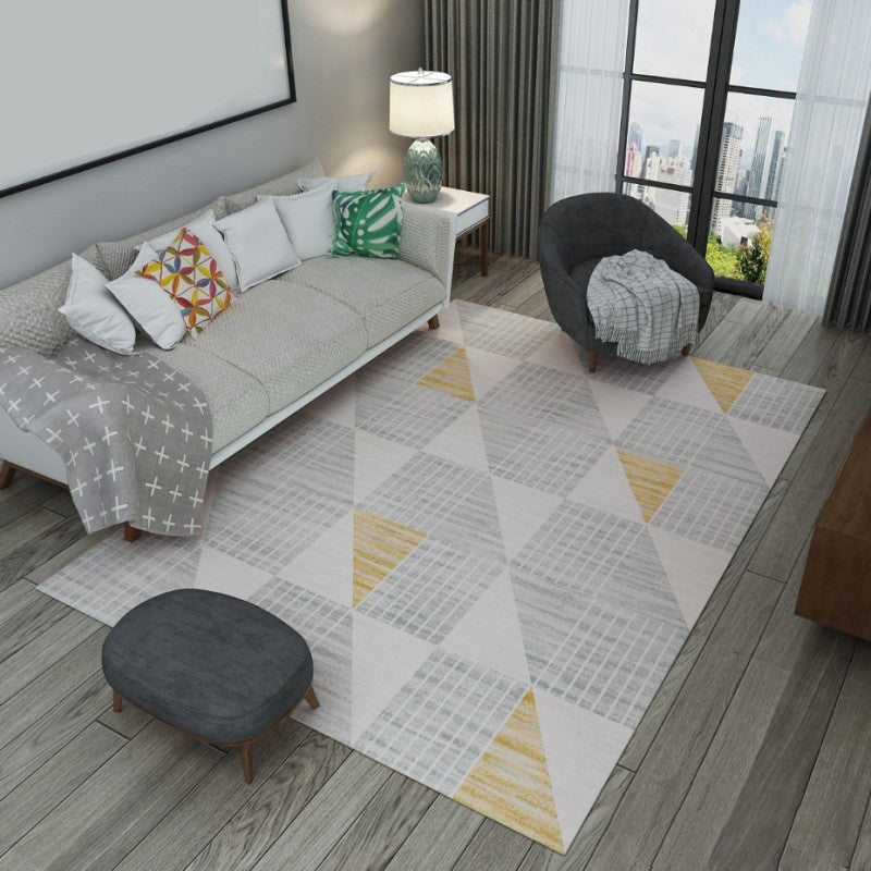 White Modern Area Rug Geometric Print Polyester Area Carpet Non-Slip Backing Rug for Home Decor
