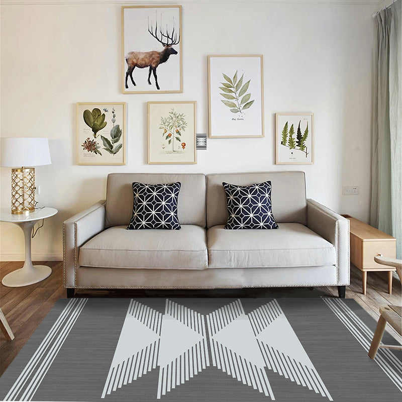 White Modern Area Rug Geometric Print Polyester Area Carpet Non-Slip Backing Rug for Home Decor