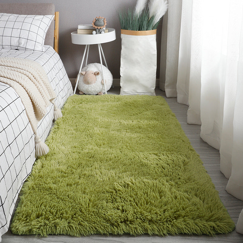 Green Modern Rug Polyester Solid Color Rug Non-Slip Backing Rug for Living Room
