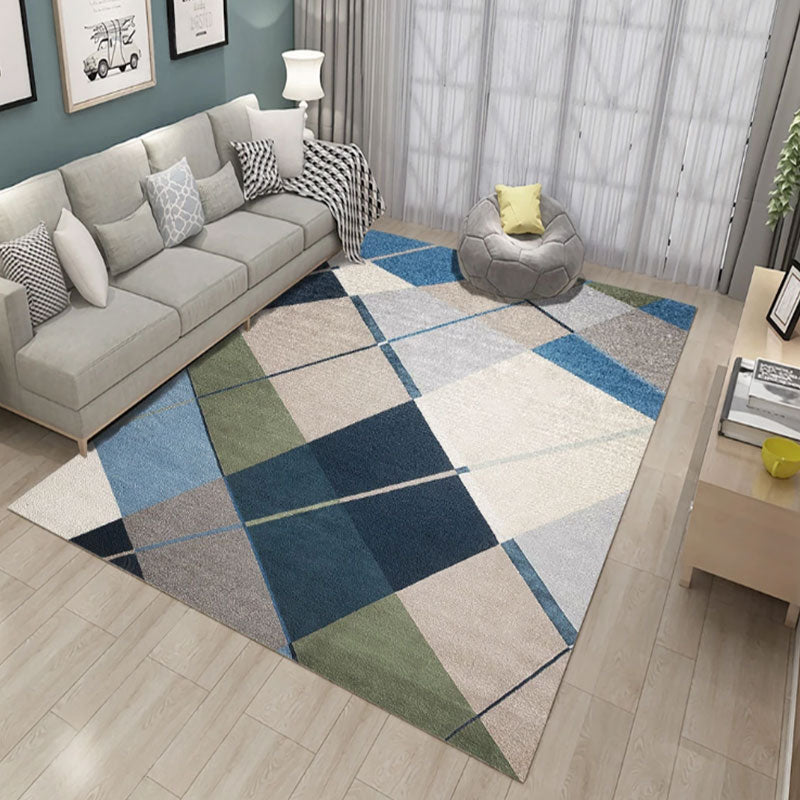 Blue Modern Area Carpet Geometric Print Area Rug Polyester Non-Slip Backing Rug for Home Decor