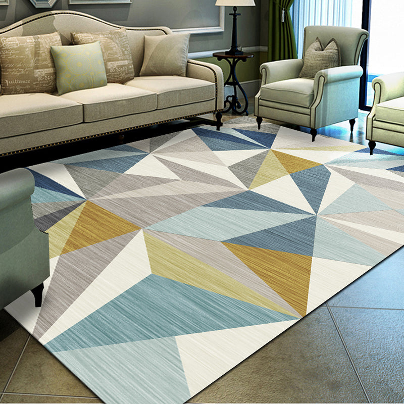Blue Modern Area Carpet Geometric Print Area Rug Polyester Non-Slip Backing Rug for Home Decor