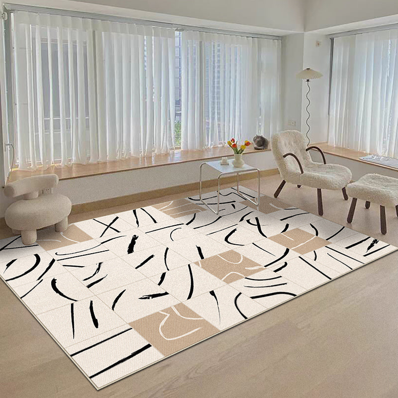 Brown Modern Area Carpet Geometric Pattern Polyester Area Rug Stain Resistant Rug for Home Decor