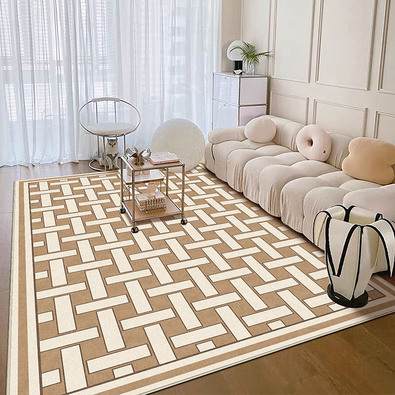 Brown Modern Area Carpet Geometric Pattern Polyester Area Rug Stain Resistant Rug for Home Decor