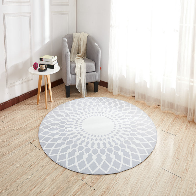 Round Geometry Pattern Carpet Polyester Modern Indoor Rug Stain Resistant Area Rug for Living Room