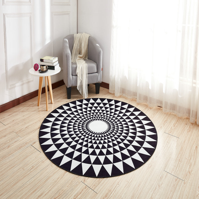 Round Geometry Pattern Carpet Polyester Modern Indoor Rug Stain Resistant Area Rug for Living Room