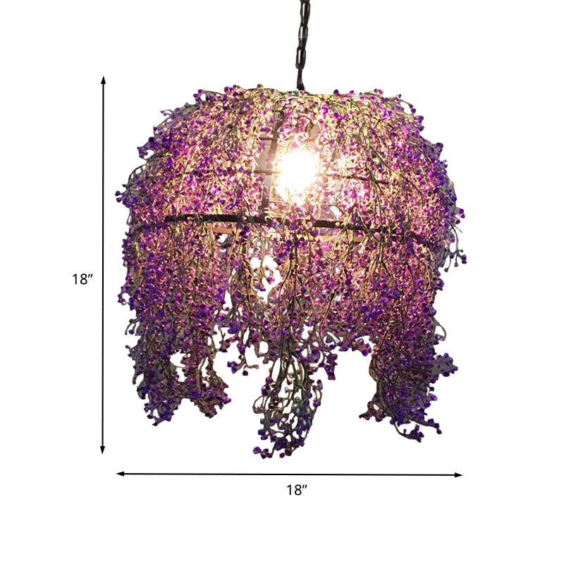 Lámpara de caída de domo de metal Vintage 1 Ligero LED LED LINUACIÓN EN PURPULE CON DECORACIÓN DE FLORES