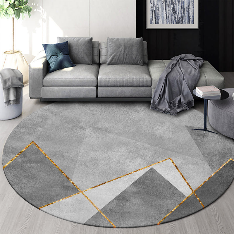 Round Geometric Indoor Rug Modern Patchwork Area Rug Polyester Anti-Slip Carpet for Living Room