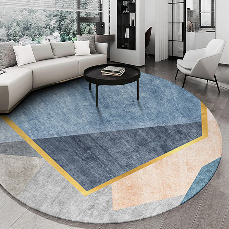 Round Geometric Indoor Rug Modern Patchwork Area Rug Polyester Anti-Slip Carpet for Living Room