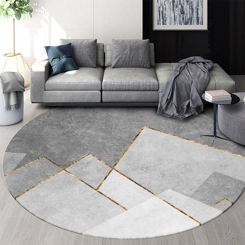 Round Geometric Indoor Rug Modern Patchwork Area Rug Polyester Anti-Slip Carpet for Living Room