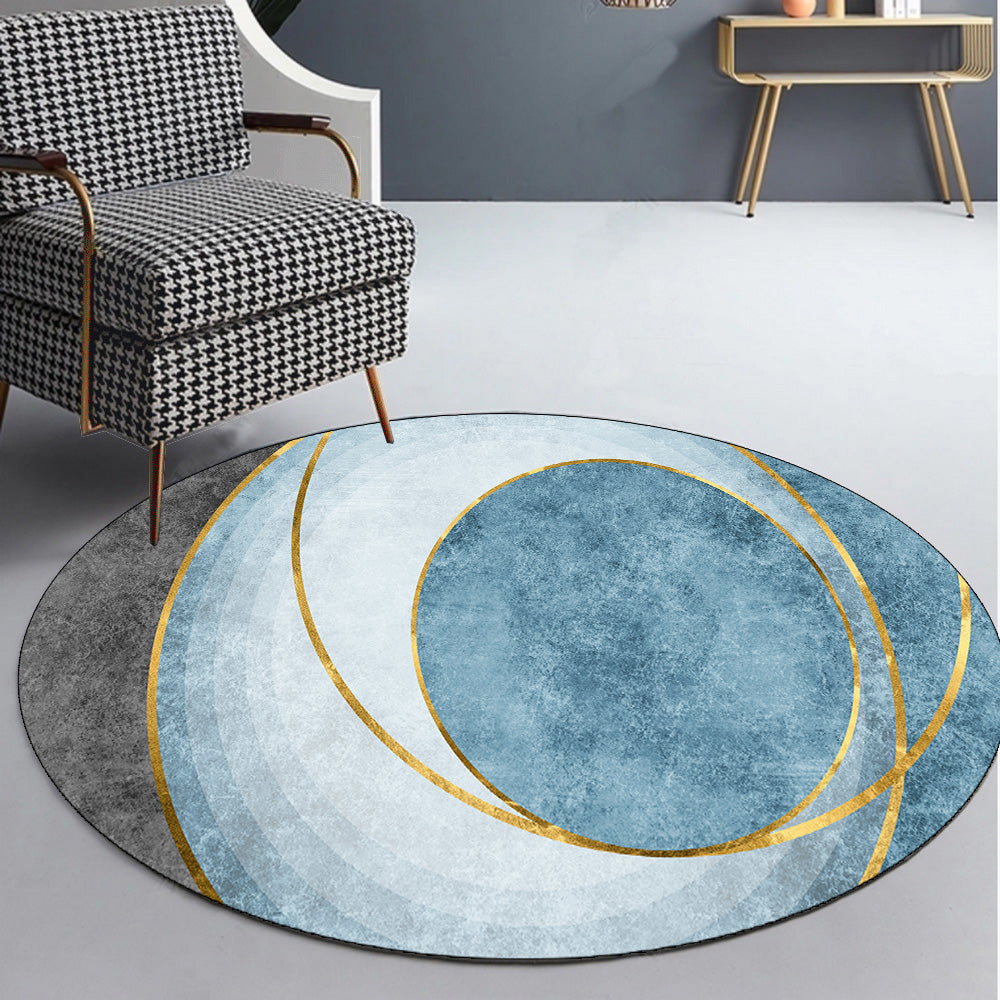 Round Graphic Printed Rug Polyester Minimalist Indoor Rug Stain Resistant Carpet for Home Decoration