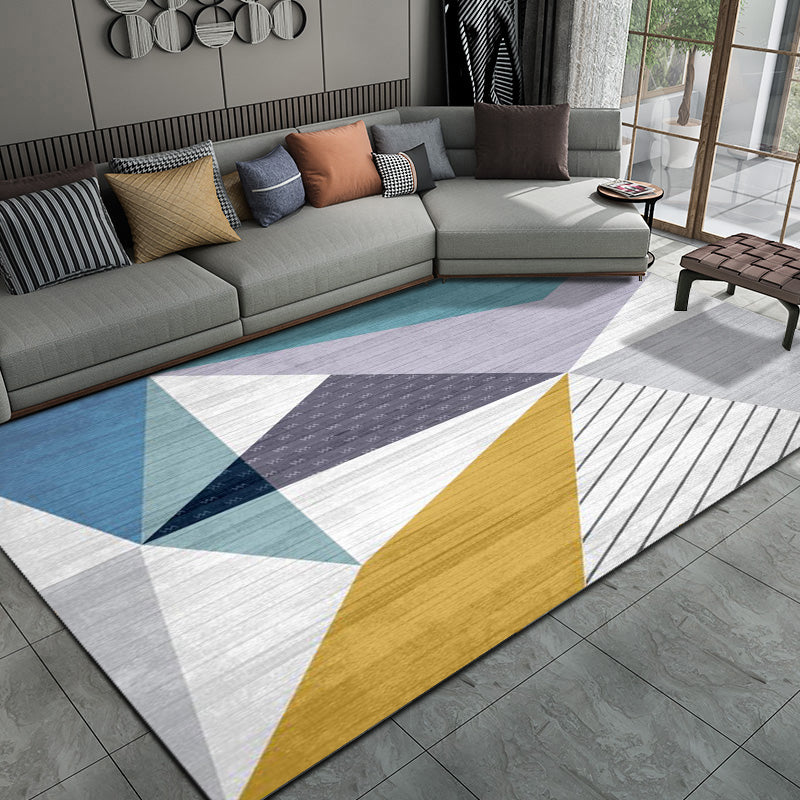 Geometric Area Rug Modern Contrast Panel Carpet Polyester Living Room Carpet with Non-Slip Backing
