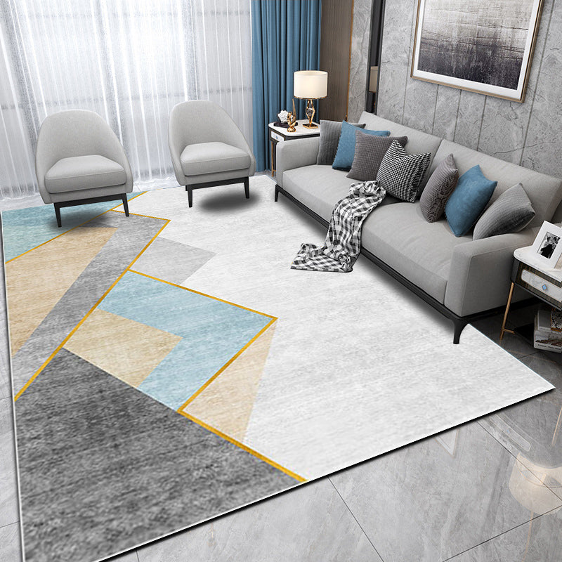 Geometric Area Rug Modern Contrast Panel Carpet Polyester Living Room Carpet with Non-Slip Backing