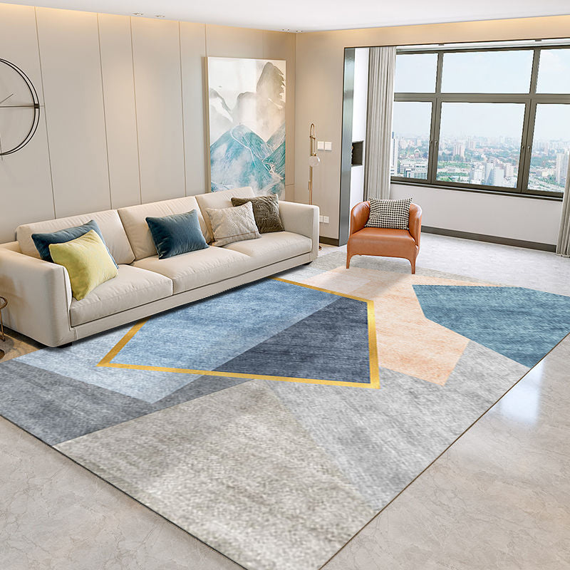 Geometric Area Rug Modern Contrast Panel Carpet Polyester Living Room Carpet with Non-Slip Backing