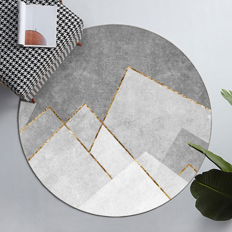 Round Graphic Printed Rug Polyester Funky Indoor Rug Stain Resistant Carpet for Home Decoration