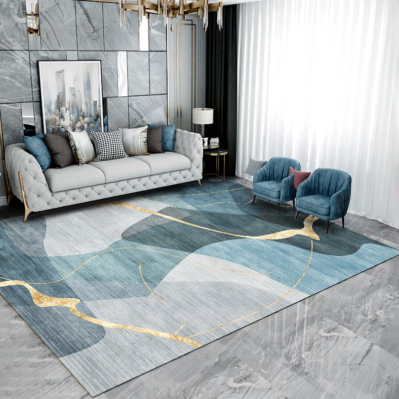 Modern Living Room Area Rug Color Block Polyester Area Carpet Non-Slip Backing Rug