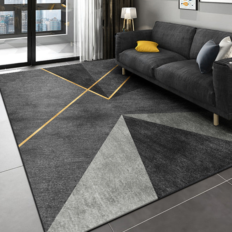 Modern Living Room Area Rug Color Block Polyester Area Carpet Non-Slip Backing Rug