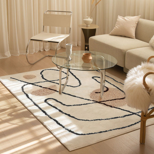 Beige Modern Rug Blending Line Rug Non-Slip Backing Rug for Home Decor