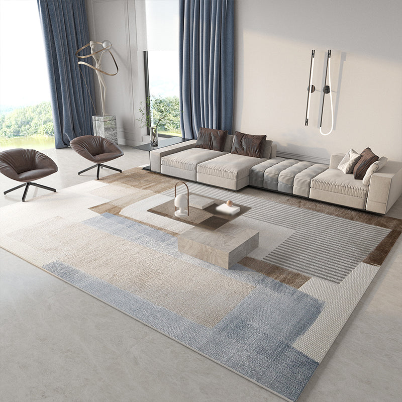 Khaki Modern Carpet Geometric Pattern Polyester Area Rug Easy Care Rug for Home Decor