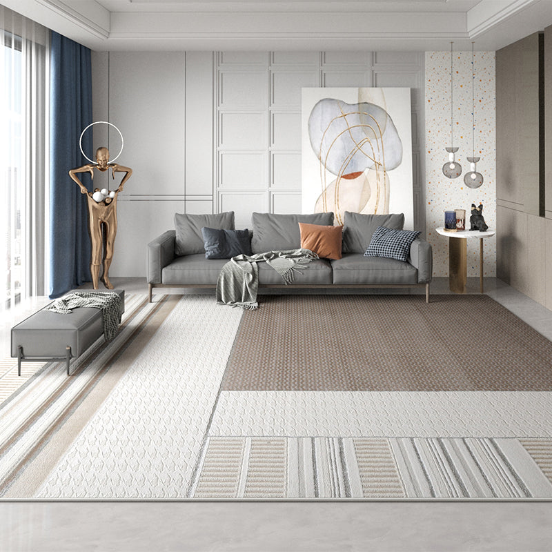 Khaki Modern Carpet Geometric Pattern Polyester Area Rug Easy Care Rug for Home Decor