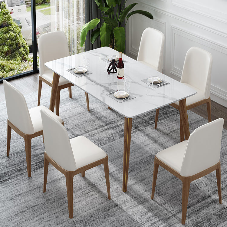 Mesa de comedor de piedra sinterizada con 4 patas, base de madera de fresno, mesa rectangular para el hogar