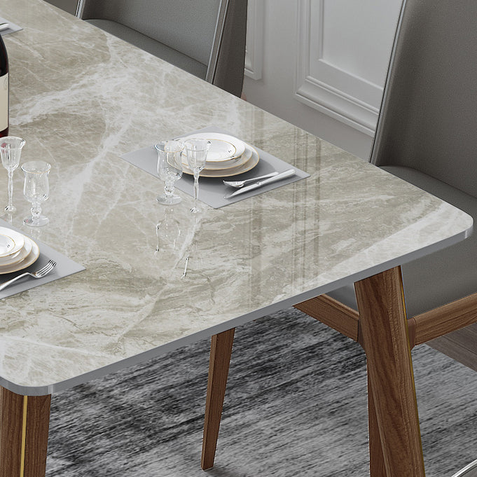 Mesa de comedor de piedra sinterizada con 4 patas, base de madera de fresno, mesa rectangular para el hogar