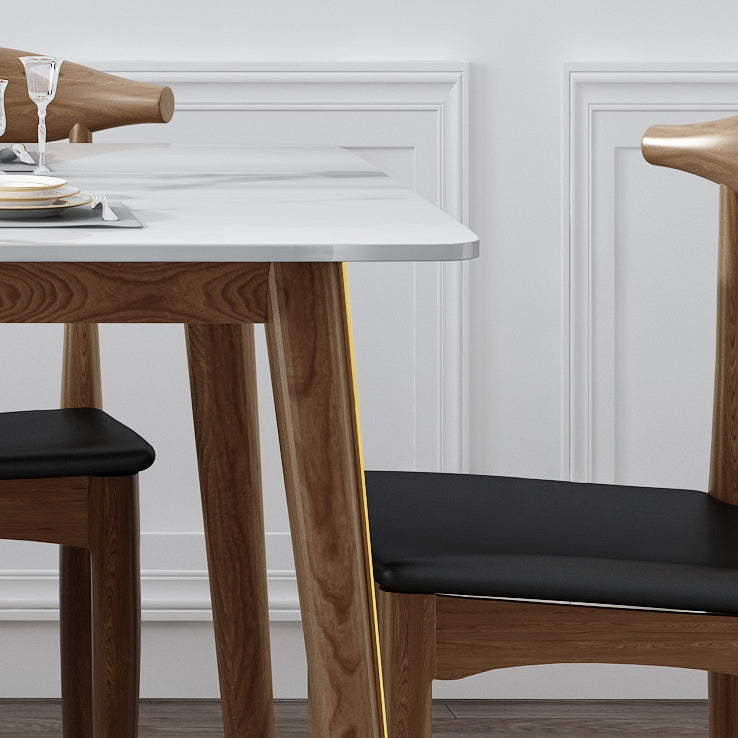 Mesa de comedor de piedra sinterizada con 4 patas, base de madera de fresno, mesa rectangular para el hogar