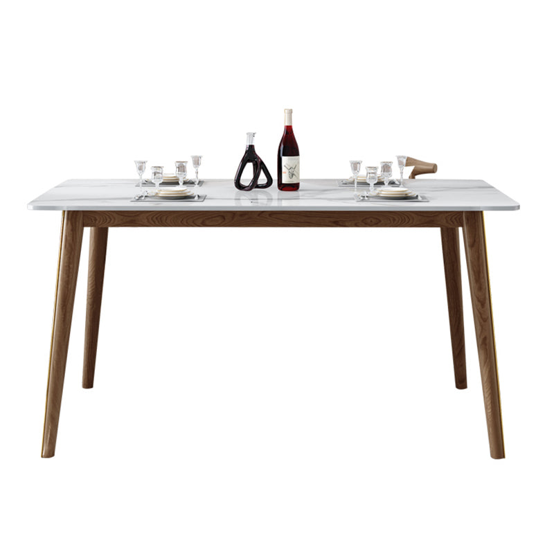 Mesa de comedor de piedra sinterizada con 4 patas, base de madera de fresno, mesa rectangular para el hogar