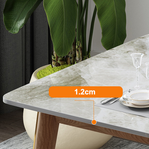 Mesa de comedor de piedra sinterizada con 4 patas, base de madera de fresno, mesa rectangular para el hogar