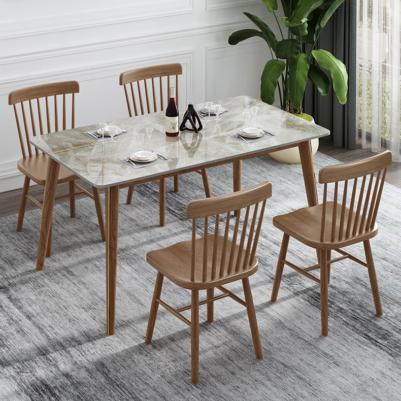 Mesa de comedor de piedra sinterizada con 4 patas, base de madera de fresno, mesa rectangular para el hogar