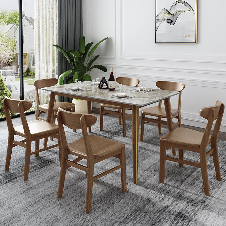 Mesa de comedor de piedra sinterizada con 4 patas, base de madera de fresno, mesa rectangular para el hogar