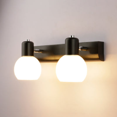 Spherical Sconce Lighting Modern 2 Lights Milky Glass Wall Mount Light for Bathroom in Black/White