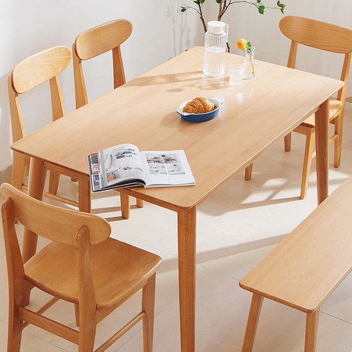 Rectangle Solid Wood Dining Table Modern Beech Wood Table in Nature with 4 Legs