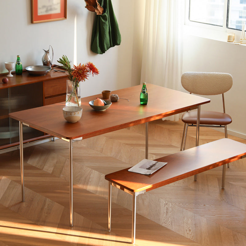Mesa de comedor de madera maciza de boj, mesa rectangular con base metálica de 4 patas para el hogar