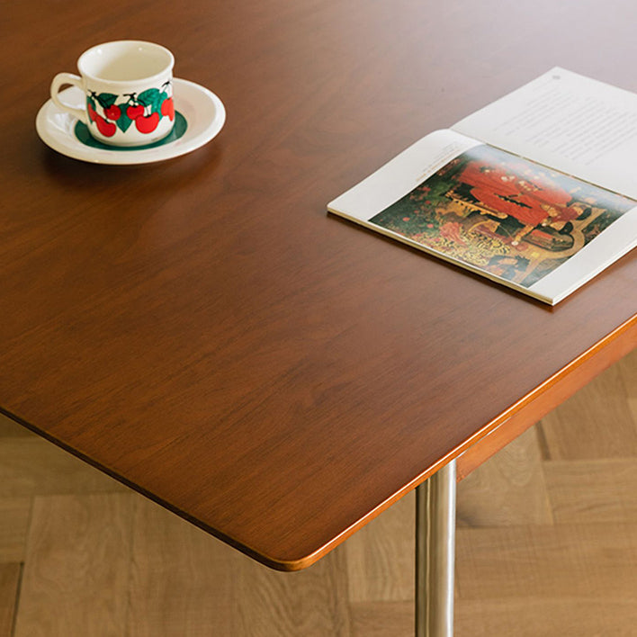 Mesa de comedor de madera maciza de boj, mesa rectangular con base metálica de 4 patas para el hogar