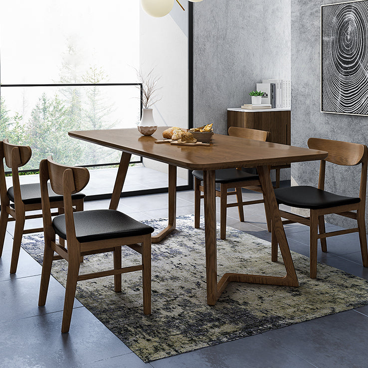 Table à manger en bois de cendres contemporain double piédestal à base de bois massif de base de base pour la maison