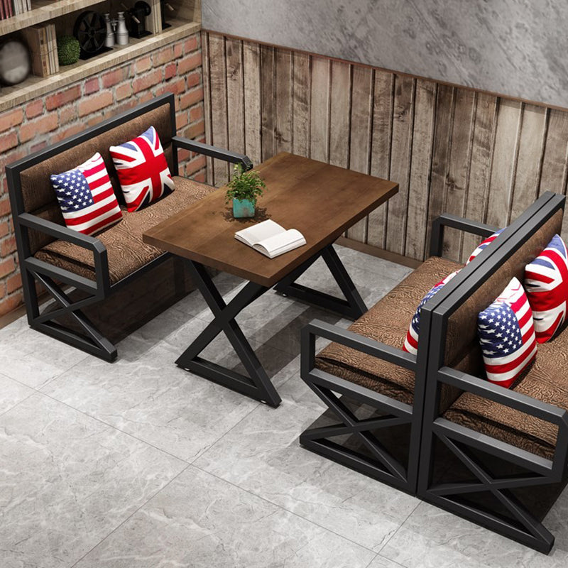 Mesa de comedor marrón de estilo industrial, mesa con caballete de madera maciza para comedor