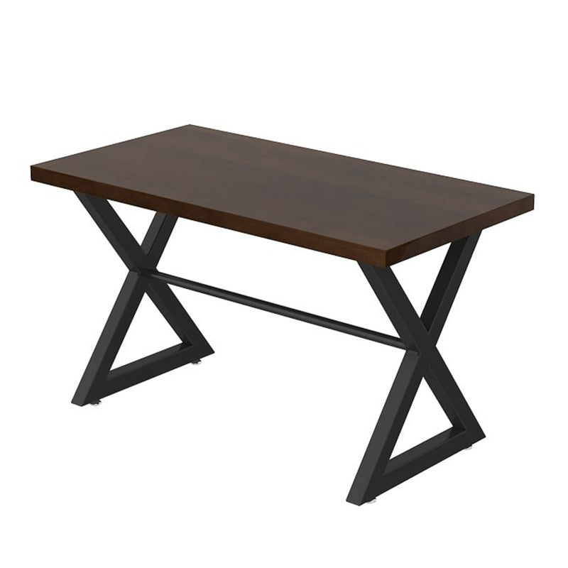 Mesa de comedor marrón de estilo industrial, mesa con caballete de madera maciza para comedor