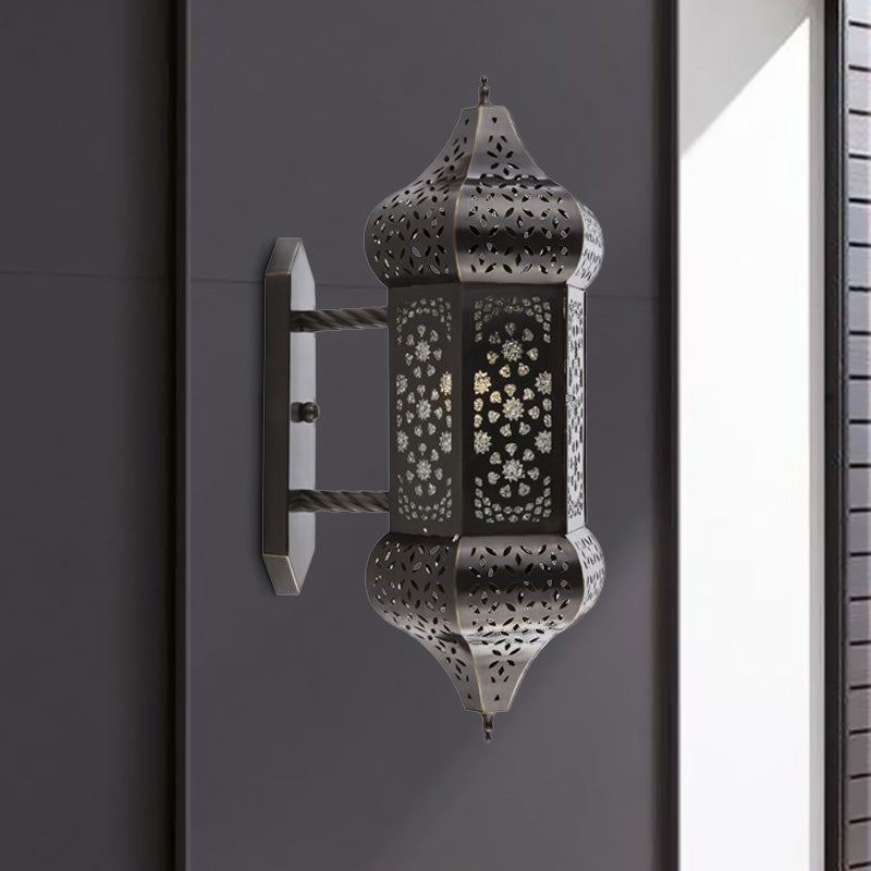 Arabische lantaarn Wand SCONCE VERLICHTING 1 licht metallic wandmontage Lamp in het zwart voor buiten